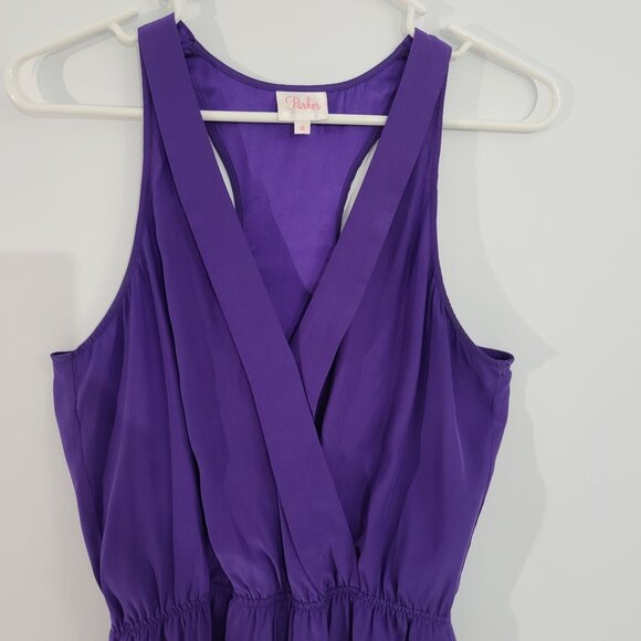 Parker Silk Racerback Mini Dress Surplice Neckline Elastic Waist‎ Purple Medium - Picture 4 of 9